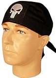 Specialty Skull Cap - Biker Caps Skull Punisher Patch on Black Headwraps