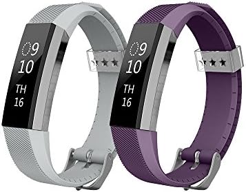 ArrKn Heart Rate Fitness Tracker Replacement Bracelet Strap Cute Silicone Style for Fitbit Alta Accessories (2Pack - Gray / Deep purple)