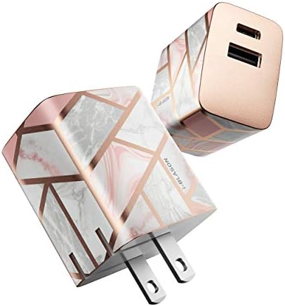 i-Blason Fast USB C Wall Charger, 20W PD 3.0 USB Foldable Compact Power Adapter with 2-Port Compatible with iPhone 12/iPhone 11/MagSafe Charger/iPad/Switch/Samsung (Marble)