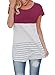 Bela Women's Short Sleeve Colorblock T Shirt Lace Inset Tees Tops, Red, X-Large