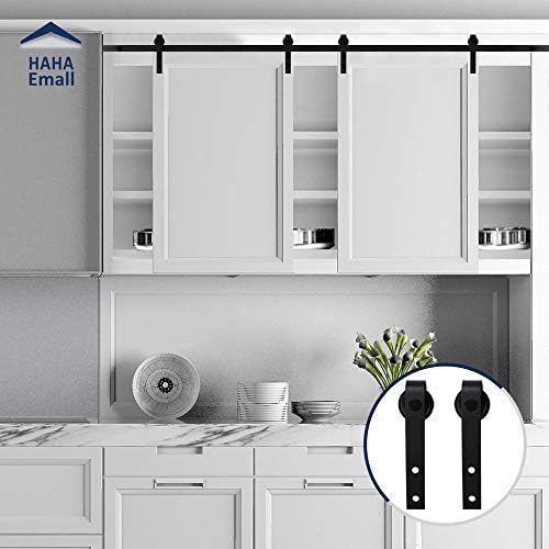 Hahaemall Vintage Interior Bending Design Mini Sliding Barn Door Hardware Kit Fit Cabinets and TV Stand Steel Track Hangers