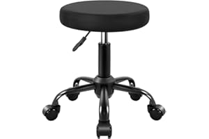 KKTONER Round Rolling Stool Height Adjustable Stool PU Leather Chair with Wheels Salon Spa Drafting stools Small (Black)