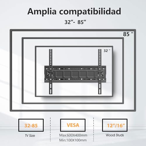 JXMTSPW Soporte para TV movible de 32-85" Pantalla de Inclinable y Giratorio,Base para Television Reforzado Movimiento Completo con articulado Doble Brazo,VESA MAX 600x400 mm Soporta hasta 60 kg