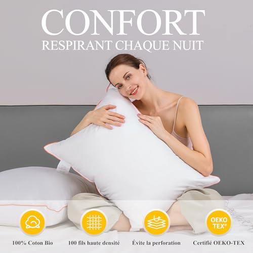 Orange Wave Feather Pillow, 60 x 60 cm, Luxury Down and Feather Pillow, Hotel Quality and Comfort Soft Pillow, RDS Certified and Oeko-TEX Certified for Optimal Support