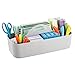 mDesign Large Plastic Divided Office Storage Organizer Caddy Tote with Handle for Cabinet, Desk, Workspace - Holds Desktop Supplies, Pens, Pencils, Markers, Staplers - Lumiere Collection - Light Gray