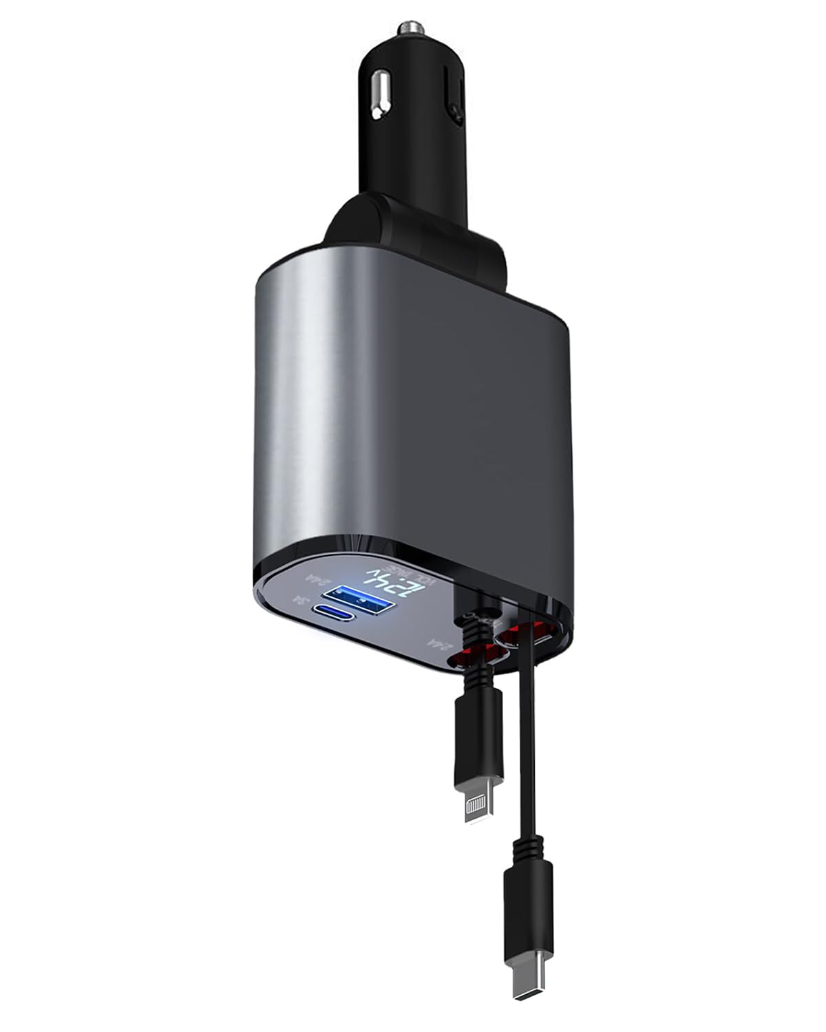 MACHSWON Retractable Car Charger 4 in 1 Fast Car Phone Charger 100W Retractable Cables and USB Car Charger Fit for iP-hone 15/14/13/12/11