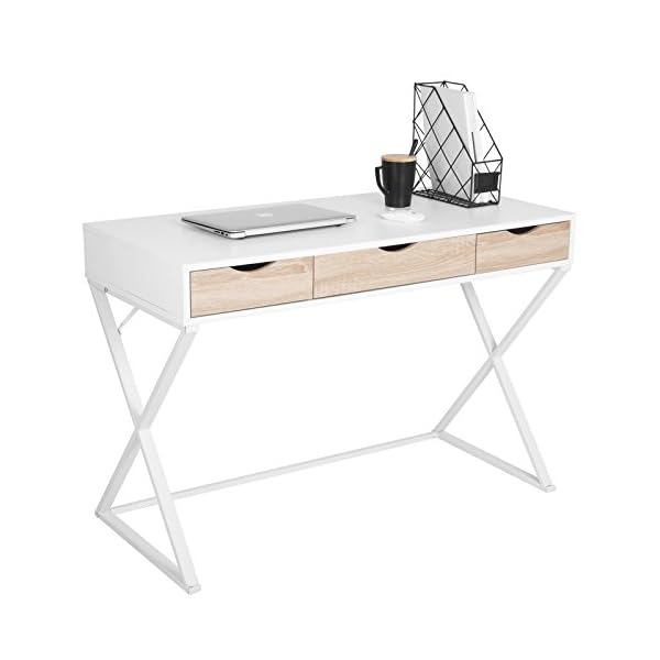 WOLTU Schreibtisch WeiÃ mit 3 Schubladen - Stahl-Holz Computertisch fÃ¼r Arbeitszimmer/Studio - 110x50x75cm