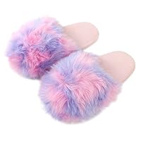 Komyufa Women Cozy Memory Foam Slippers Pink Purple Fur House Fuzzy Anti-Slip Shoes Lightweight Indoor