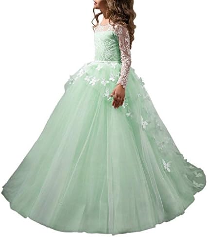 Flower Girls' Communion Dreesses Butterfly Applique Lace Pageant Dress 2 US Green