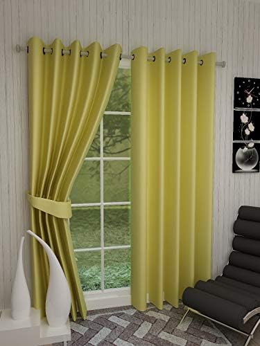 Dekor World Plain Lemon Yellow Cotton Eyelet Curtain Set (Pack of 2 Piece)-110x215cm (4x7 Feet) Door Curtain-for Bedroom and Living Room