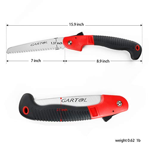 GARTOL Portable Folding Hand Saw - Camping Pruning Saw Features 3-Sides Razor Tooth Blade and Comfortable Handle, Hand Tools Great for Hunting DIY Woodworking Trimming Tree Branches PVC Bamboo Bone - Thumbnail 3