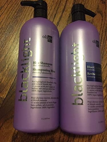 Oligo Blacklight Blue Shampoo & Conditioner DUO Set - Professional Formula for highlighted, bleach, white, and natural blonde hair (with Sleek Compact Mirror) (32 oz / 1000ml - large liter DUO)