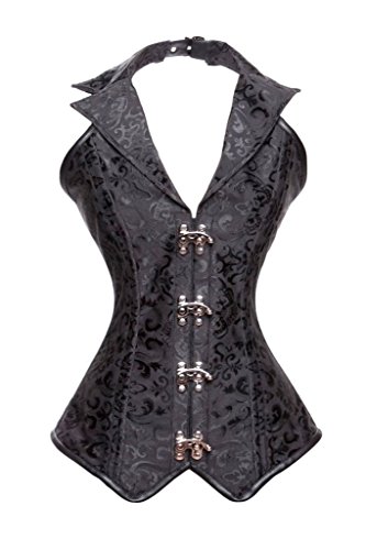 Senchanting Leather Steampunk V-Neck Halter Overbust Corset Costume Rock Biker