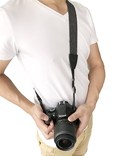 Camera Neck Shoulder Belt Strap,Alled Leather Vintage Print Soft Camera Straps for Women/Men for DSLR/SLR/Nikon/Canon/Sony/Olympus/Samsung/Pentax (Soft Black+Hand Grip Strap)