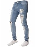 XARAZA Men's Stretchy Ripped Skinny Biker Jeans Slim Fit Denim Pants Destroyed Hole