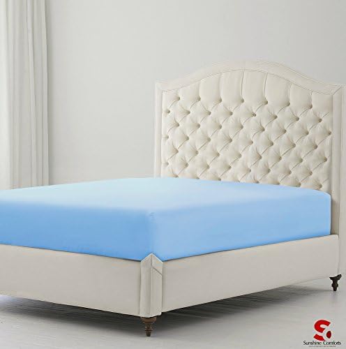 Sunshine Comforts® Hotel Quality Percale Cotton Rich Extra Deep 40cm/16in Fitted Bed Sheets (Sky Blue, Double)