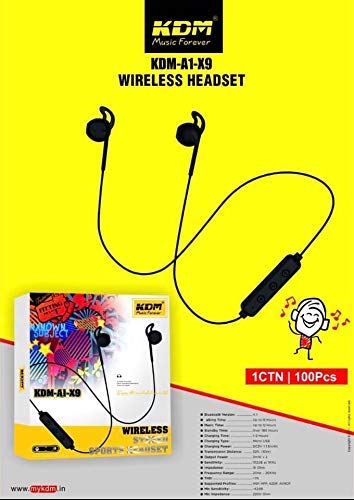 KDM A1 X9 Bluetooth/Wireless Earphone with Dynamic bass, Splash and Sweat Proof, 12 Hours Battery Backup (Black)