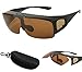 Bestum Driving Glasses Wraparounds Polarized Fitover Sunglasses (Matte black, Brown)