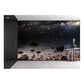 Month on a Background Star Sky Reflected in The Sea - Removable Wall Mural | Self-Adhesive Large Wallpaper - 66x96 inches