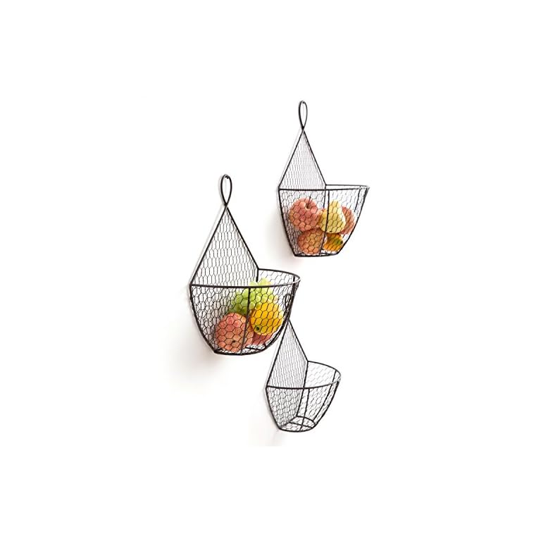 MyGift Wall Mounted Brown Metal Chicken Wire Hanging Fruit Basket