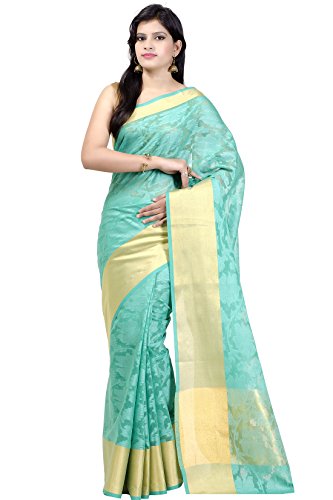 Chandrakala women s green supernet cotton banarasi sare…