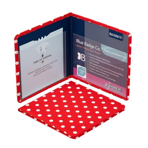 Blue Badge Co Red Spotty Hologram-Safe Wallet, Disabled Parking Permit Cover Holder Includes Timer Clock, Disabled Badge Holder for Car โ image 1
