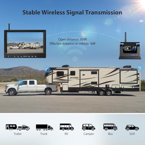 4 Wireless Solar Magnetic Reversing Cameras 9 Inch 1080P HD Monitor, 9600 mAh Battery, 1 Minute Installation, IP69K Waterproof, for Trailers, Motorhomes and Trucks | 9600mAh Akku, 1 Min Installation, IP69K Wasserdicht Rückfahrkamera Funk für Anhänger, Wohnmobile und LKWs