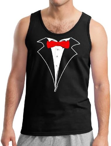 Mens Tuxedo Tanktop with Red Tie- Xlarge,Black