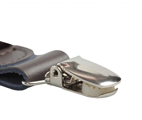 Mens Elastic X-back Adjustable Clip-on Suspenders With Leather Trim - Brown (Regular, 46" Long)