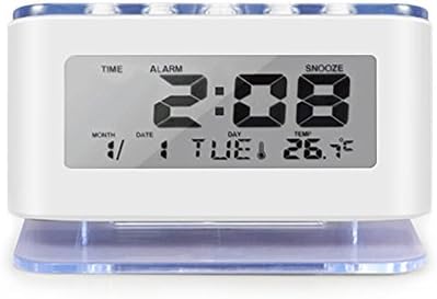 Alarm Clock Kids with Backlight Snooze Time Temperature Date Week Mute Travel Timer Music Play and Chronograph Countdown Time-White