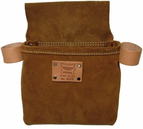 Heritage Leather 422X Single Pocket Professional Split Leather Nail Bag with Leather Hammer Loop