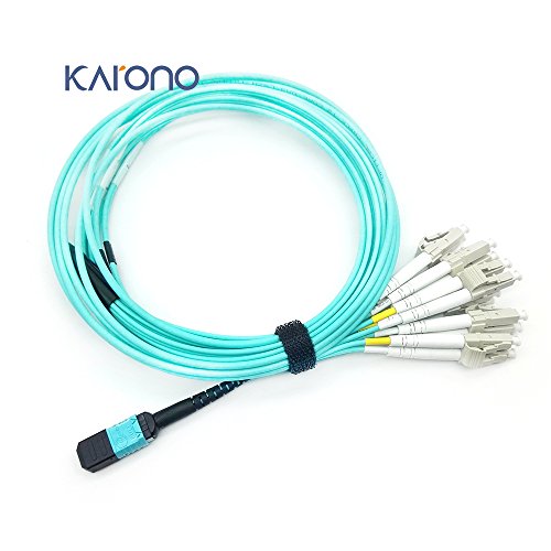 Karono MPO/MTP Fanout Patch Cable, MPO/MTP to 12 x LC (6 Duplex), 40GbE QSFP 40GBase-SR4, OM3 Breakout Fiber Optic Cable - Aqua, 5M(16.5ft)