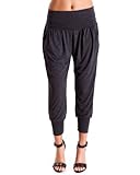 Ladies Fold-Over Banded Waist Tapered Ankles Harem Pants