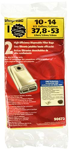 Shop-Vac 9067200 Genuine 10-14-Gallon High Efficiency Disposable Collection Filter Bag, 2-Pack