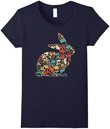 Womens RABBIT Halloween T-shirt Skeleton Skull Vintage Retro Small Navy