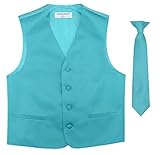 BOY'S Dress Vest & NeckTie Solid TURQUOISE AQUA BLUE Color Neck Tie Set