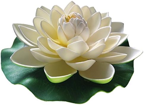 Emmix Artificial Water Lilies Foam Floating Lotus Flower for Pool Decoration and Pond Decoration 7" Set of 4 (White)