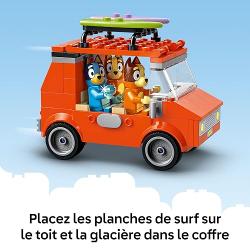 Bluey: Bluey's Beach & Family Car Trip Toy with 3 Minifigures INCL. Bingo & Chilli, Plus 2 Surfboards, a Sand Castle & Fun Accessories - Birthday Gift for 4+ Year Old Girls & Boys - 11202