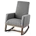 Giantex Upholstered Rocking Chair, Modern High Back Armchair, Comfortable Rocker Fabric Padded Seat Wood Base, Massage Rocking Chair for Nursery (Beige)