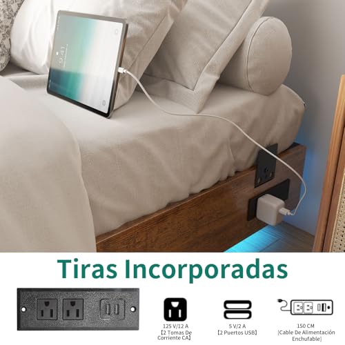 SIMPLE ESPACIO Base Cama Matrimonial Flotante,cabecera Flotante matrimonial con cabecera de Almacenamiento (Estructura de Cama Flotante)