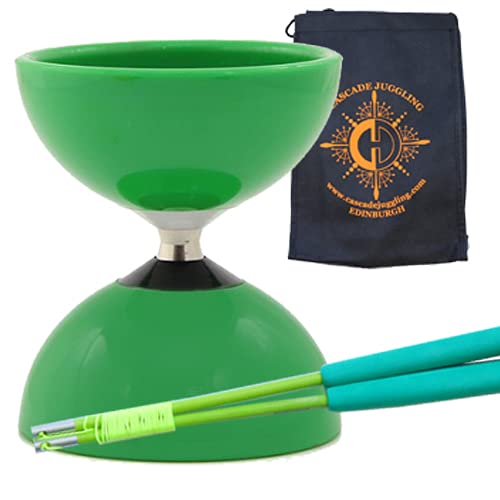 Juggle Dream Carousel Bearing Diabolo and Fiber Sticks with Bag - Bearing Diablo Set for Kids (Green)