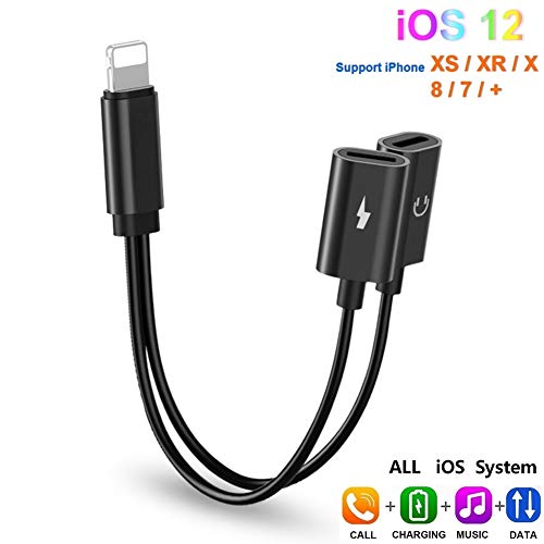 Lighting Splitter Adapter ebasy 2-in-1 Dual Lighting Headphone Audio and Charge Adapter,Compatible Phone 7/8 / X /7 Plus /8 Plus/XS / XR/MAX.(Compatible iOS 11, iOS 12)-Black