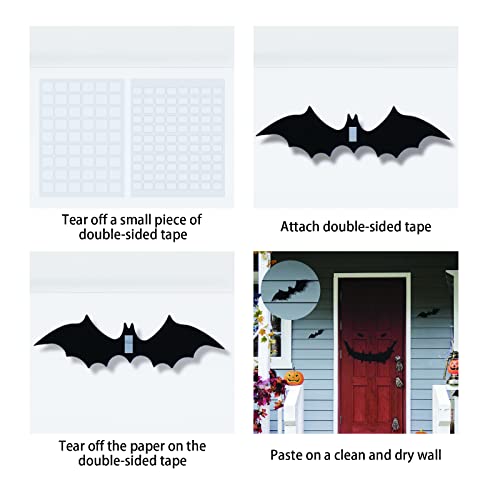 Halloween Bats Wall Stickers， PVC Removable Wall Window Door Decor， Halloween Waterproof Bats Wall Decals Halloween Party Indoor Outdoor Decor Supplies，Wall Sticker with 4 Different Sizes(120 Packs)
