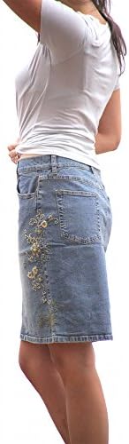 Short Washed Denim Skirt with Pockets (Small, Denim Blue)