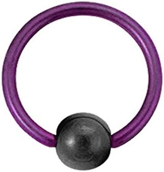 Titanium Ball Closure Ring in Purple with Hematite Bead 16 gauge by 5/16"