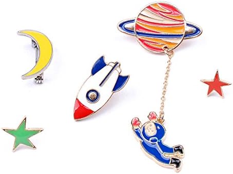 Xumengwu Cartoon Planet Astronaut Moon Star Brooch Pins Shirt Collar Accessories Lovers Unisex Jewelry