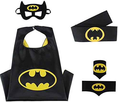 Superhero Cape Costumes Bundle - 4 Items - 1 Cape - 1 Mask - 1 Waistband - 2 Wristbands – Great for Kids Birthday Party , Halloween , pretend play parties , Christmas (Batman)