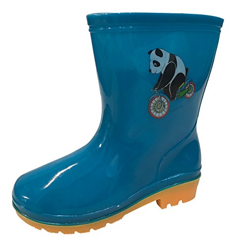 Little Boys & Girls Panda on a Bike Rain Boots in 4 Colors - Blue, Purple, Green, Red (7, Blue)
