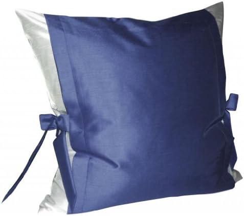 Creative Luxury Shantung Euro Sham with Tie Bow 26 by 26 - Navy/White