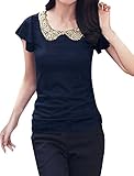 Allegra K Women Sequin Peter Pan Top Summer Slim Fit T Shirts
